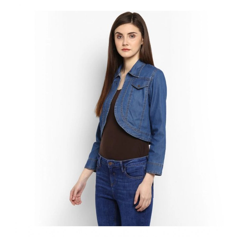 Generic Women's Denim Solid 3-4th Sleeves Shrug (Blue)