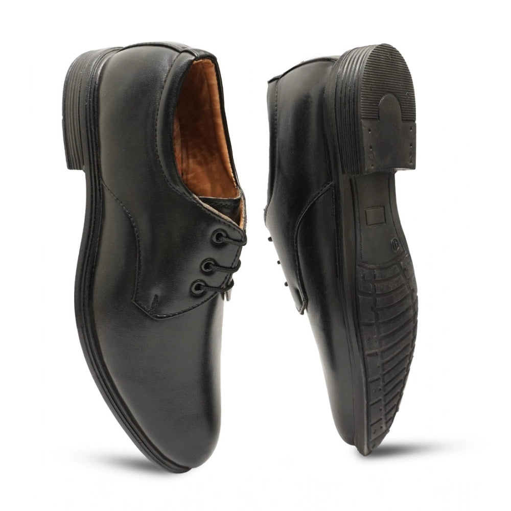 Generic Men's Casual Faux Leather Solid Lace-Up Formal Shoes (Black)