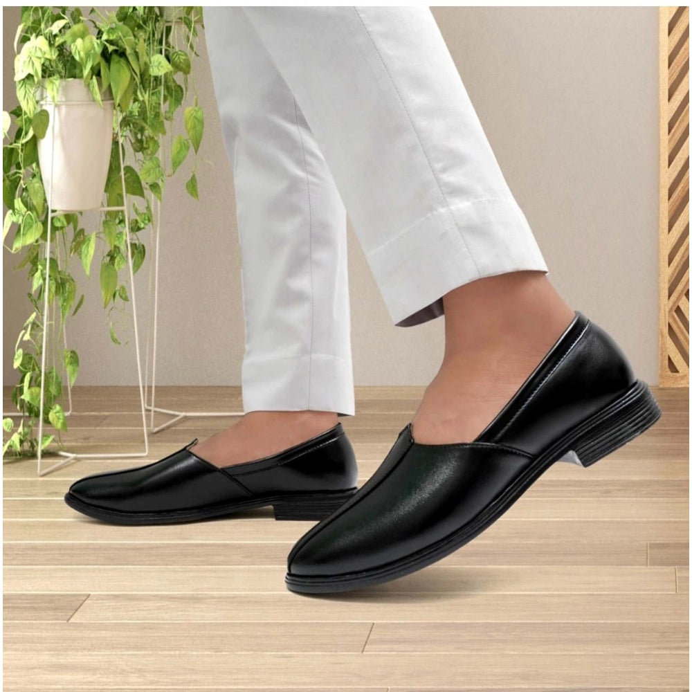 Generic Men's Casual Faux Leather Solid Slip-on Formal Shoes (Black)