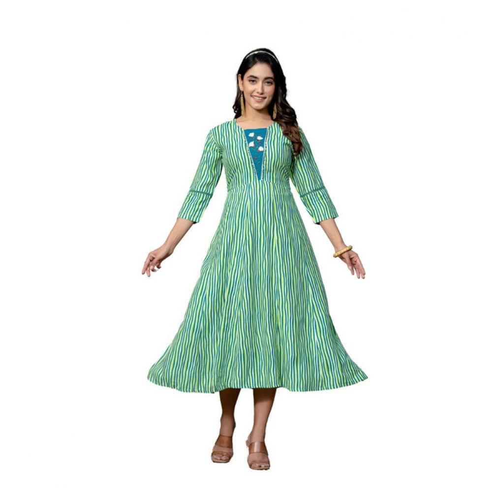 Generic Women's Rayon Print With Embroidery Work A-Line Kurti (Rama)