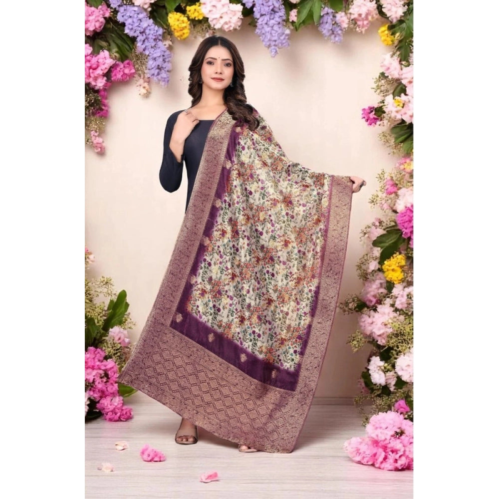 Generic Women's chanderi silk  Printed Dupatta (Magenta, Length: 2 Mtr)