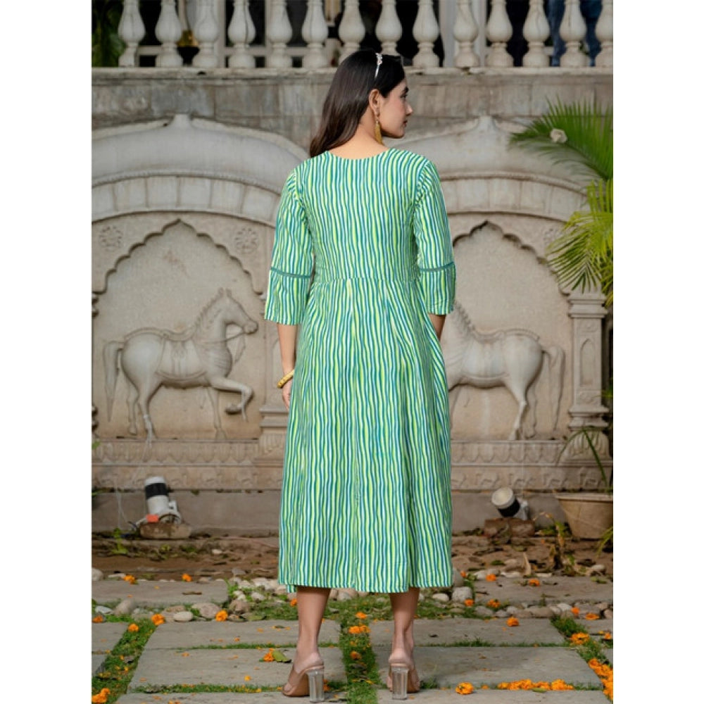 Generic Women's Rayon Print With Embroidery Work A-Line Kurti (Rama)