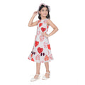 Generic Girl's Popcorn Printed Sleeve Less Round Neck Dress (Red)