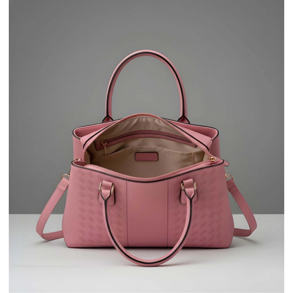 Generic Women's PU Leather Solid Shoulder Zipper Handbag (Pink)